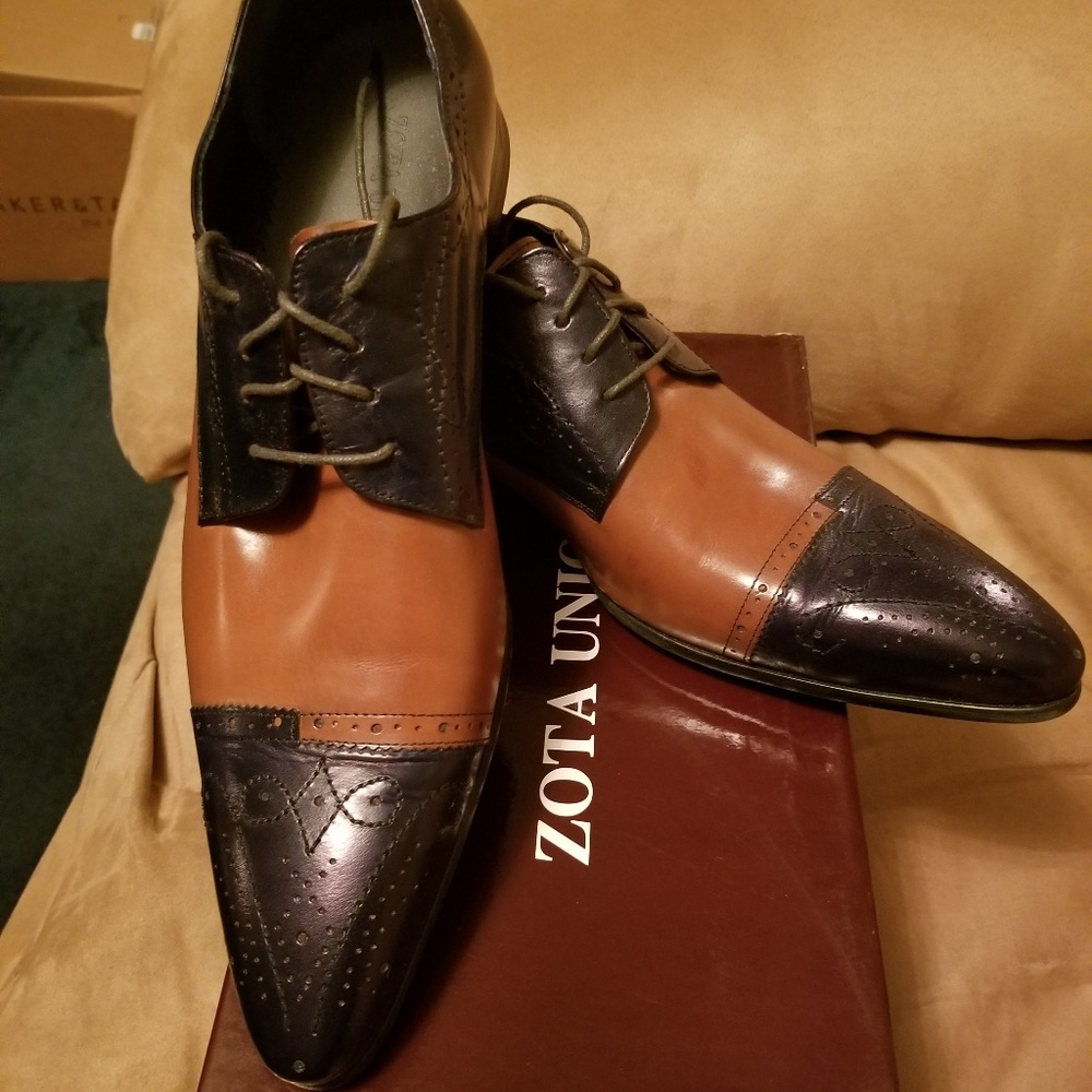 Zota Shoes Tan Navy Pointy Cap Toe HX705-302